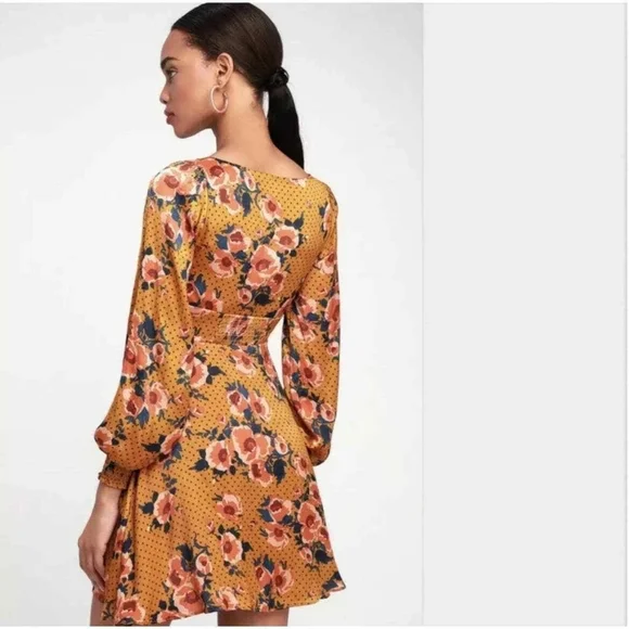 Free People Yellow and Blue Wrap Sundress with Bishop Sleeves - Picture 2 of 7